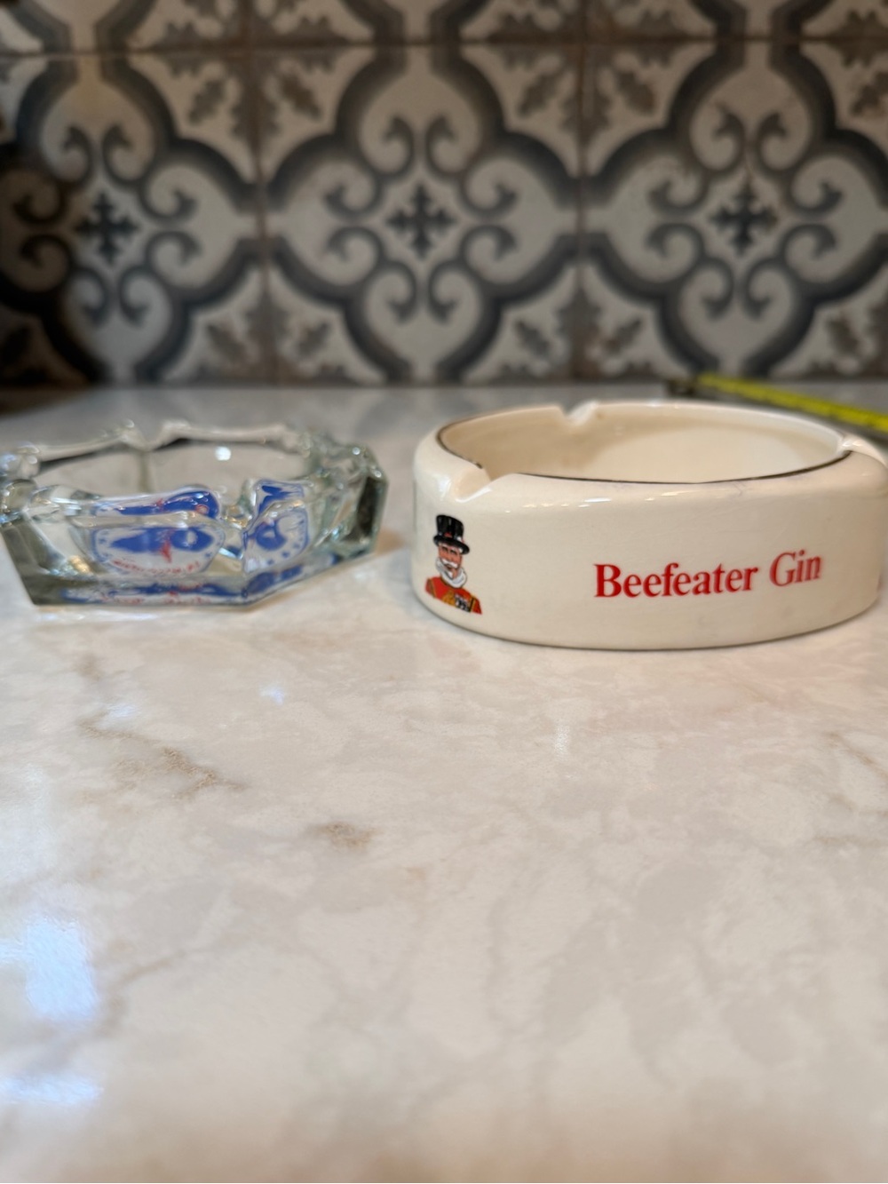 VINTAGE ASHTRAYS- 1970s Bundle of Two- Beefeater Gin & Bicentennial